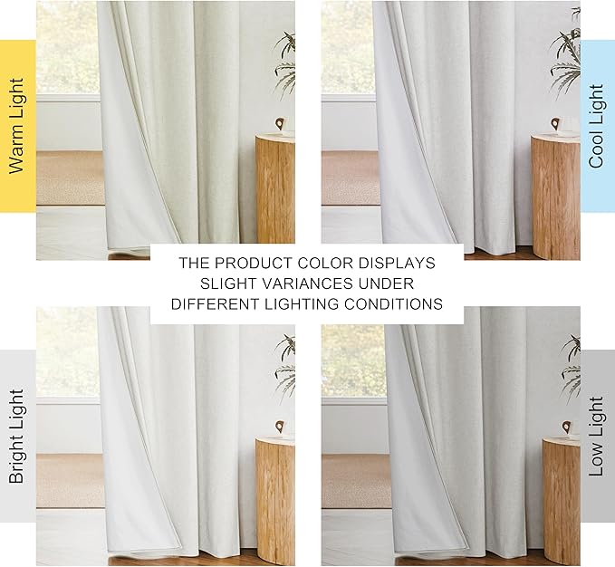 NICETOWN 100% Absolutely Blackout Linen Curtains with Thermal Insulated White Liner, Ivory, 62" Wide, 2 Pieces, Privacy Vertical Window Drapes for Office Laundry Living Room Windows 84 inch Long