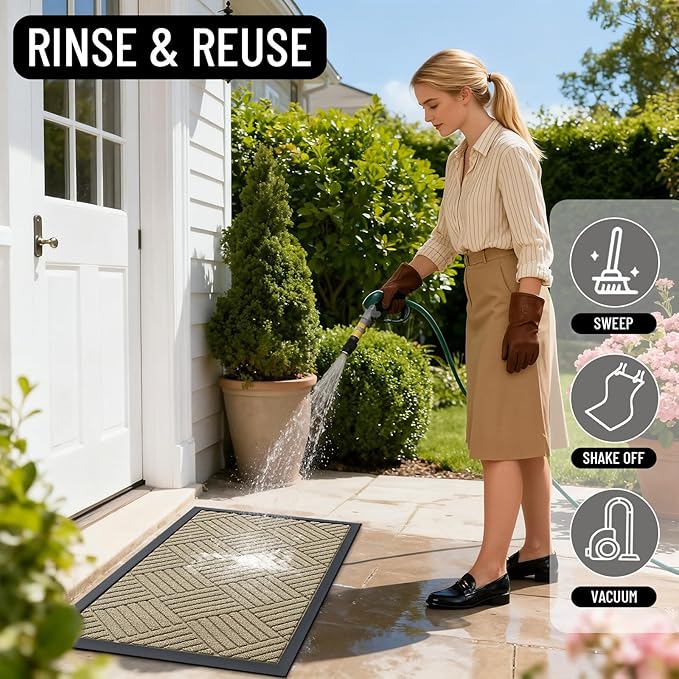 OLANLY Front Door Mat Outside Entrance 47x32, Absorbent, Heavy Duty Sturdy Natural Rubber Doormat Indoor Outdoor, Stain and Fade Resistant, Non-Slip Low Profile Floor Mat for Entryway, Beige Diamond