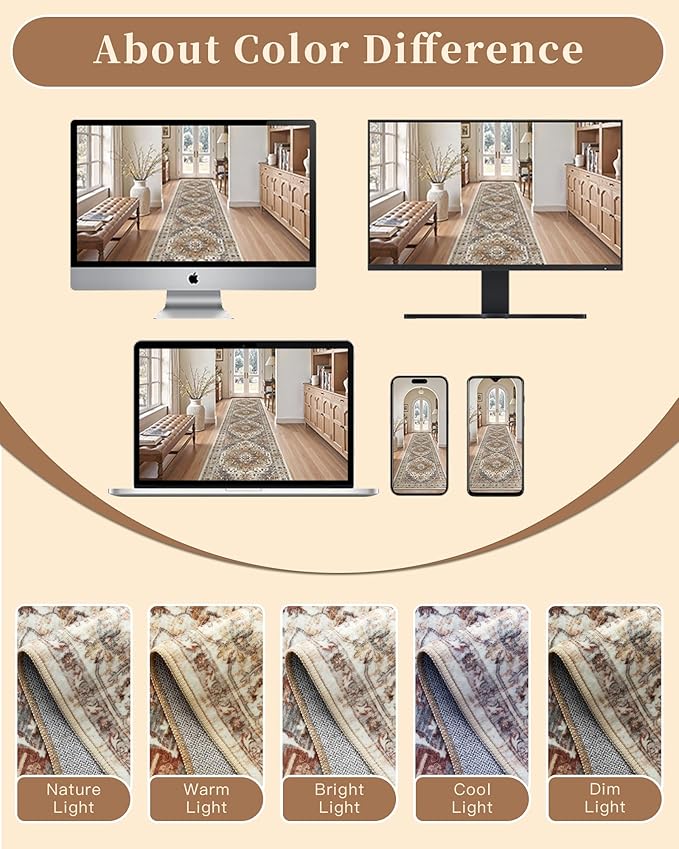 Madane Runner Rugs for Hallway 2x10 Long Washable Non-Slip Hallway Runner Rug Low-Pile Stair Kitchen Runner Throw Carpet for Entrance Living Dining Laundry Room (Turmeric/Grey, 2 x 10)