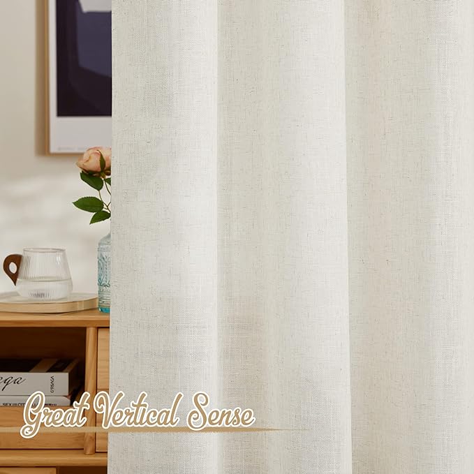 NICETOWN Semi Sheer Curtains 72 inches Long Linen Blend, Grommet Window Treatments Privacy with Light Penetration Bedroom Curtains & Drapes for Loft/Villa, W52 x L72, 2 Panels