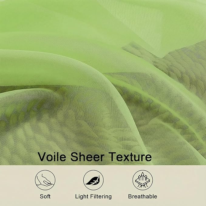 Sheer Curtains 84 Inches Long 2 Panels Set for Bedroom Living Room, Soft Airy Light Filtering Modern Solid Rod Pocket Drapes Window Treatments, Lime, Each 42" W x 84" L