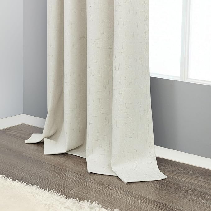 Custom Made Curtains 86 Inches Long for Bedroom 2 Panels Set Unique Faux Linen Blackout Curtain for 84-88 Inch Tall Window Black Out Drapes Living Room Modern Farmhouse Back Tab Rod Pocket Cream Ivory