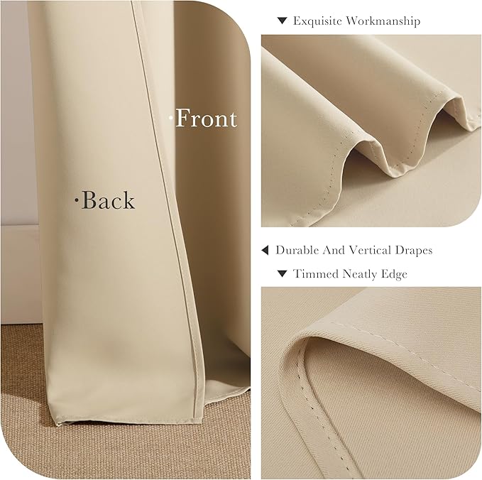PONY DANCE Short Curtains Half Window Curtains, Kitchen & Bathroom, Width 29 x Length 30 inches, Biscotti Beige, 2 Pieces