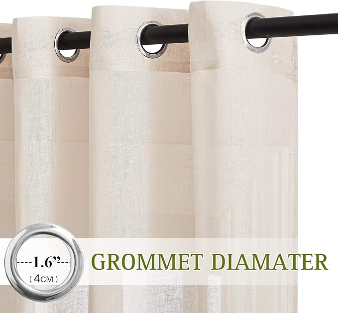 NICETOWN Beige Sliding Door Curtains Linen Sheer Textured, Grommet Semi Sheer Keep Privacy Window Drapes with Light Filtering for Living Room/Bedroom, W70 x L84, 2 Pieces