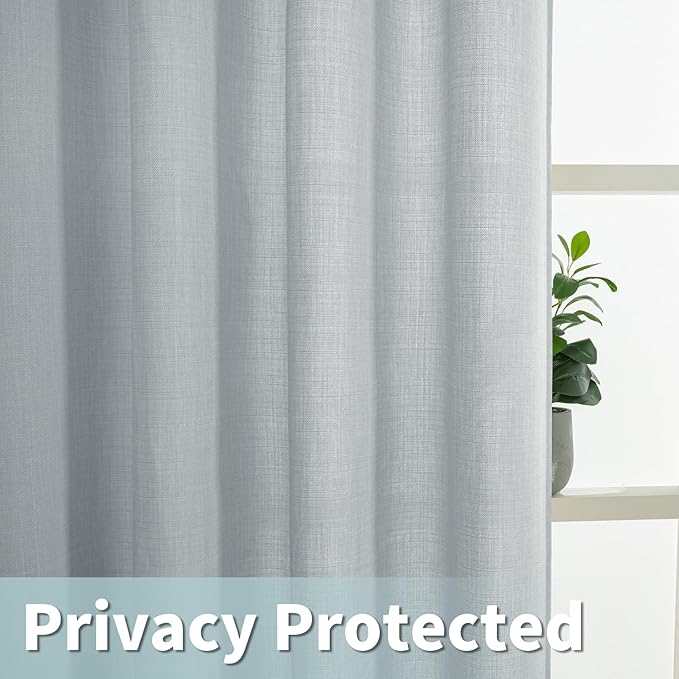 LAMIT Faux Linen Curtains for Bedroom, Light Filtering Panels, Grommet Privacy Protected Linen Sheer Curtains for Small Window/Kids' Room, Set of 2 Panels (52 x 45 Inch, Haze Blue)