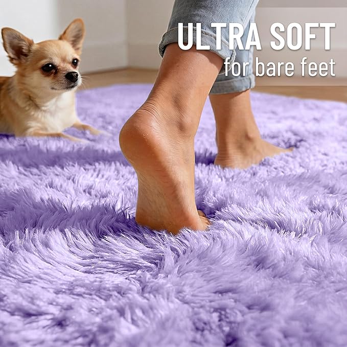 OLANLY 8x10 Machine Washable Large Area Rugs for Living Room, Bedroom, Soft Fluffy Shaggy Bedside Rug, Indoor Floor Carpet for Kids Girls and Boys, Dorms, Nursery, Home Decor Aesthetic, Light Purple