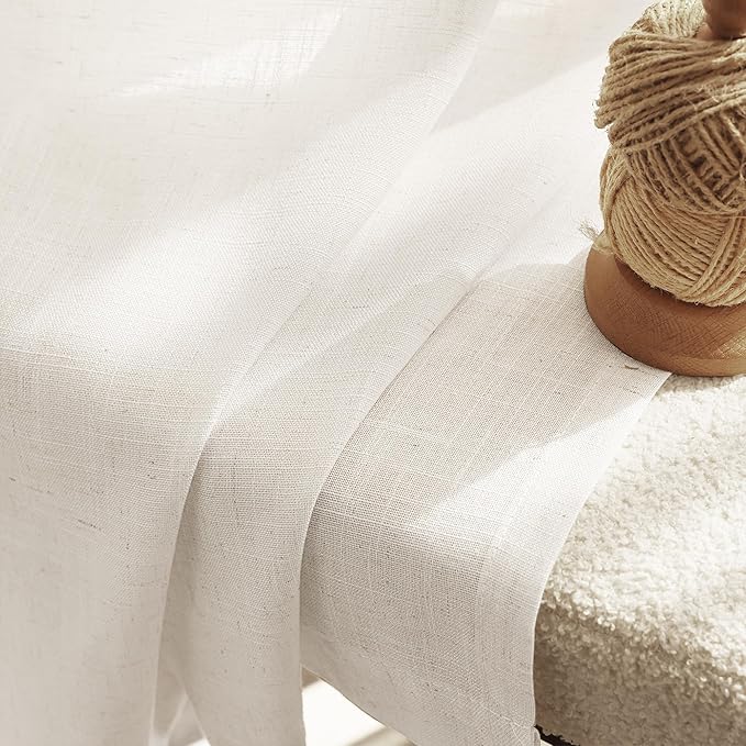 Extra Long 120 inch Curtains Linen Blend for Living Room Back Tab Neutral Rustic Farmhouse Light Filtering Semi Sheer Linen Drapes 120 inch Ceiling to Floor For Large Window Villa Hallway Ivory 10 FT