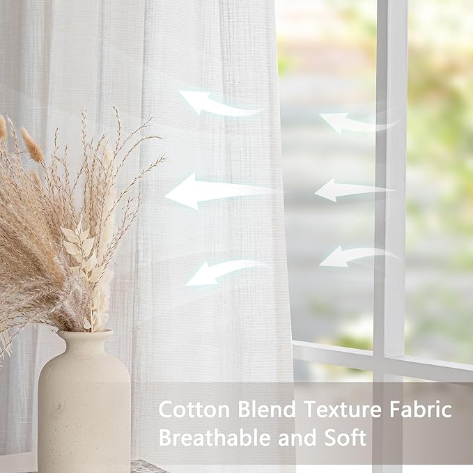MYSKY HOME Small Window Natural Curtains for Kitchen, Short Cafe Curtains 24 Inches Long Semi Sheer Light Filtering Window Panels Rod Pocket Valance Drapes for Bathroom Basement, 2 Panels, 34" Wide