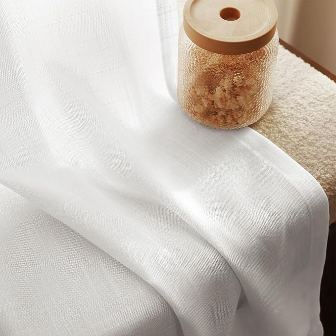 White Curtains 96 inches Long 2 Panels Back Tab Light Filtering Cotton Textured Curtain Modern Farmhouse Coastal Decor Off White Linen Drapes 96 inch Length for Patio Sliding Door Office Bedroom