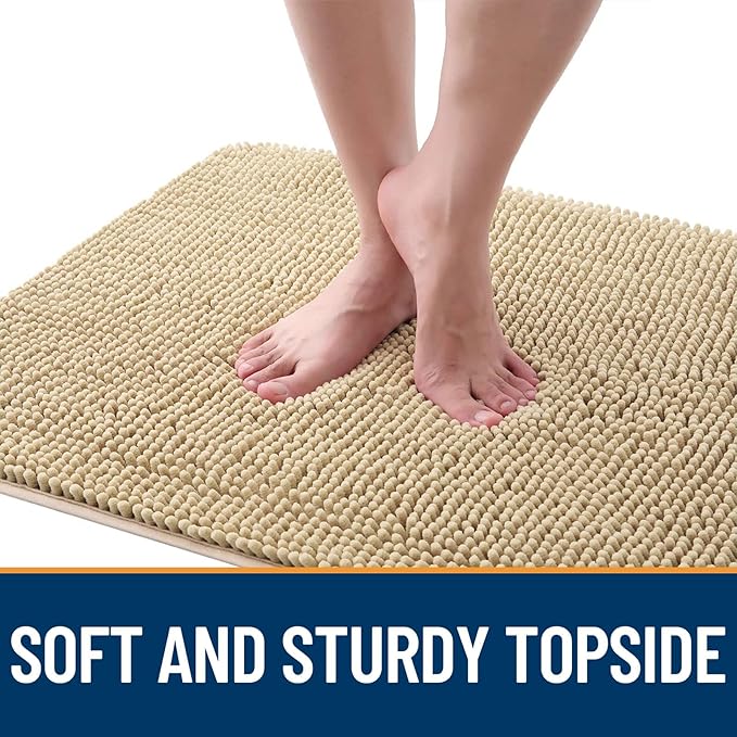 OLANLY Dog Door Mat for Muddy Paws 50x30, Absorbs Moisture and Dirt, Absorbent Non-Slip Washable Doormat, Quick Dry Chenille Mud Mat for Dogs, Entry Indoor Entryway Carpet for Inside Floor, Beige