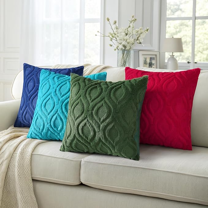 decorUhome Throw Pillow Covers 20x20 Inch Set of 2, Soft Plush Faux Wool Forest Elf Solid Couch Pillow Covers, Accent Farmhouse Neutral Square Pillow Cases for Sofa Bed Living Room