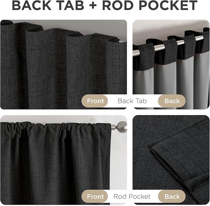 Joydeco Blackout Curtains for Bedroom - 100% Light Blocking 2 Panels Set Black Drapes 42" W x 72" L, Thermal Insulated Room Darkening Curtains, Linen Textured for Living Room, Rod Pocket & Back Tabs