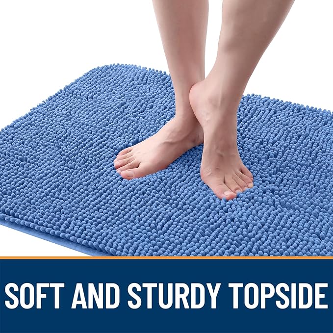 OLANLY Dog Door Mat for Muddy Paws 30x17, Absorbs Moisture and Dirt, Absorbent Non-Slip Washable Doormat, Quick Dry Chenille Mud Mat, Entry Indoor Entryway Carpet for Inside Floor, Cornflower Blue