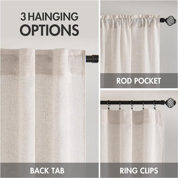 MIULEE White Linen Curtains 120 Inches Long for Bedroom Living Room, Soft Thick Linen Textured Extra Long Window Drapes Semi Sheer Light Filtering Rod Pocket Back Tab Burlap Look, 2 Panels 10 Ft