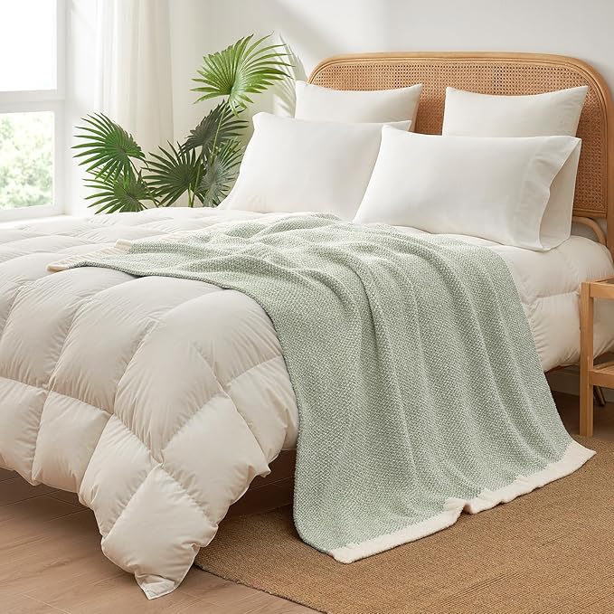 Snuggle Sac Heather Sage Green Blanket for Couch, Reversible Super Soft Knitted Blankets Warm Cozy Fuzzy Plush Throw Blankets for Sofa, Bed, Camping, Sage Green, 60x80 inches