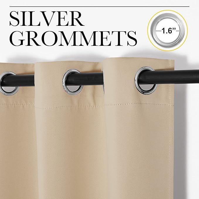 NICETOWN Blackout Curtains Panels for Bedroom, 2 Panels, 66 x 60 Inch, Biscotti Beige, 3 Pass Microfiber Noise Reducing Thermal Insulated Solid Ring Top Blackout Window Drapes