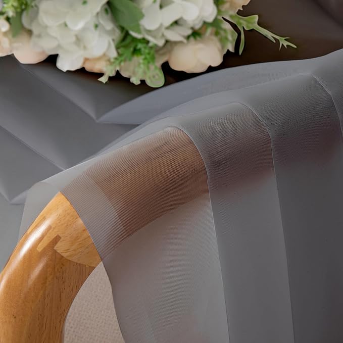 Lecloud Charcoal Grey Sheer Valances for Windows 18 Inch Length 2 Pcs, Cafe Kitchen Curtains for Bedroom Living Room, Short Curtains for Small Windows with Dual Rod Pocket Home Decor, 42" W x 18" L