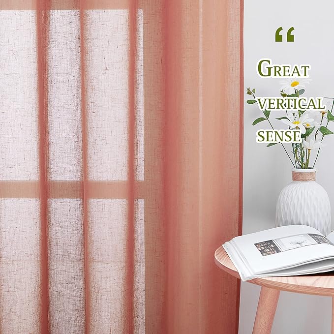 NICETOWN Linen Semi Sheer Curtains, Grommet Top Rustic Farmhouse Linen Curtains & Drapes Privacy with Light Through Drapes for Bedroom/Home Office, Terracotta=Burnt Orange, W52 x L96, 1 Pair