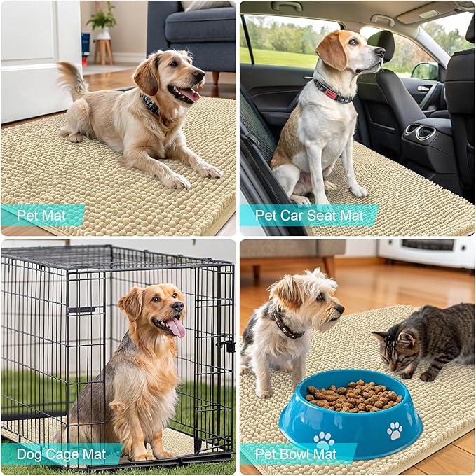 OLANLY Dog Door Mat for Muddy Paws 48x30, Absorbs Moisture and Dirt, Absorbent Non-Slip Washable Doormat, Quick Dry Chenille Mud Mat for Dogs, Entry Indoor Entryway Carpet for Inside Floor, Sand