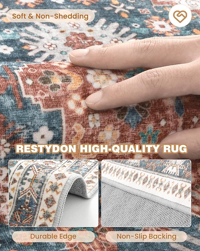 Kitchen Runner Rug Non Slip Washable 2.5x10, Soft Ultra-Thin Entryway Rug Runners for Hallways, Carpet Runner for Living Room,Kitchen, Laundry, Bathroom(Blue/Red,2.5'x10')