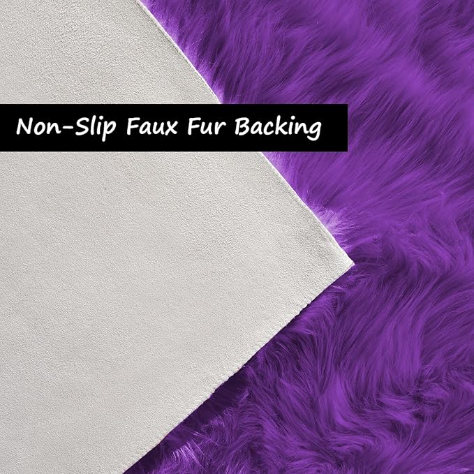 Goolela Fluffy Rug Runners 2x6 Purple Faux Sheepskin Fur Rug Washable Fuzzy Shag Rug for Living Room Bedroom Chair Couch Cover Rectangle