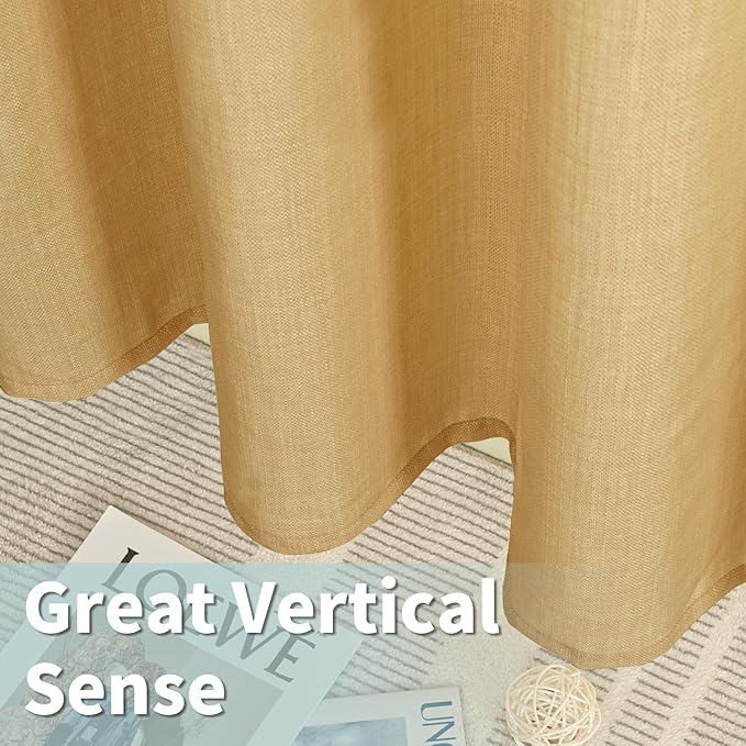 LAMIT 72 inch Linen Curtains for Bedroom, Grommet Thick Linen Textured Privacy Drapes Light Filtering Window Treatments Curtains for Living Room, Set of 2 Panels (52 x 72 Inch, Caramel Brown)