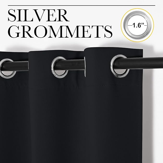 NICETOWN Patio Blackout Curtain Shades, 2 Panels, 55 inches x 110 inches, Black, Summer Home Decoration Thermal Insulated Grommet Blackout Draperies/Drapes for Kitchen