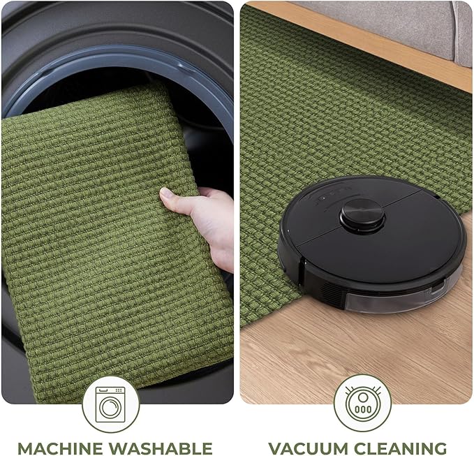 KOZYFLY Runners for Hallways 2x7 ft Washable Kitchen Runner Non Slip Rubber Backed Hall Runners Cotton Entryway Runner Rugs Floor Carpet for Indoor Backdoor Bedroom Kitchen, Bright Green/Earthy Green
