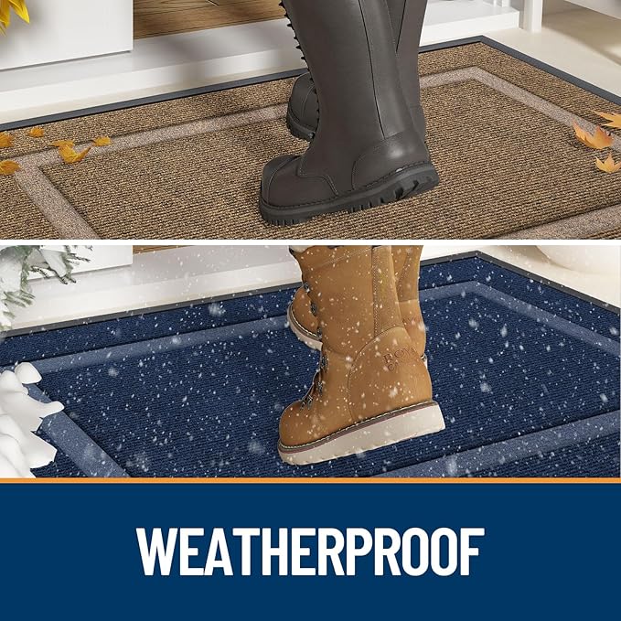 OLANLY Front Door Mat Indoor Outdoor Entrance, Waterproof All-Season, All-Weather Doormat, Sturdy Natural Rubber, Fade Resistant, Low Profile, Easy Clean Patio Porch Entryway Mat, 47x32, Grey