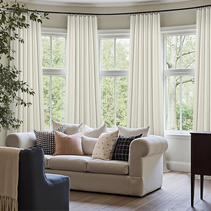 Total Blackout Curtains 96 Inches Long for Bedroom 2 Panel Cute Black Out Curtains for Living Room Light Blocking Thermal Noise Reduction Linen Textured Rustic Country 8ft Back Tab Pleated Cream Ivory
