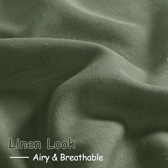 Extended Curtain Olive Green Linen Sheer Curtains for Living Room 2 Panels Set 116 Inch Length Back Tab Light Filtering & Breathability Semi Sheer Curtain Drapes for Bedroom Living Room 52x116