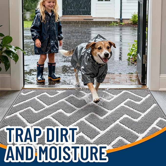 OLANLY Front Door Mat, Non-Slip Rubber Backing, Dirt Resistant and Absorbent, Washable, Easy to Clean Low-Profile Indoor Doormat for Back Door, Entryway, Inside Entrance, 32x20, Grey