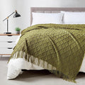 BOURINA Olive Throw Blanket 50 x70 Inches Jacquard Argyle Throw Textured Solid Soft Throws and Blankets for Sofa or Bed Knitted Decorative Blanket