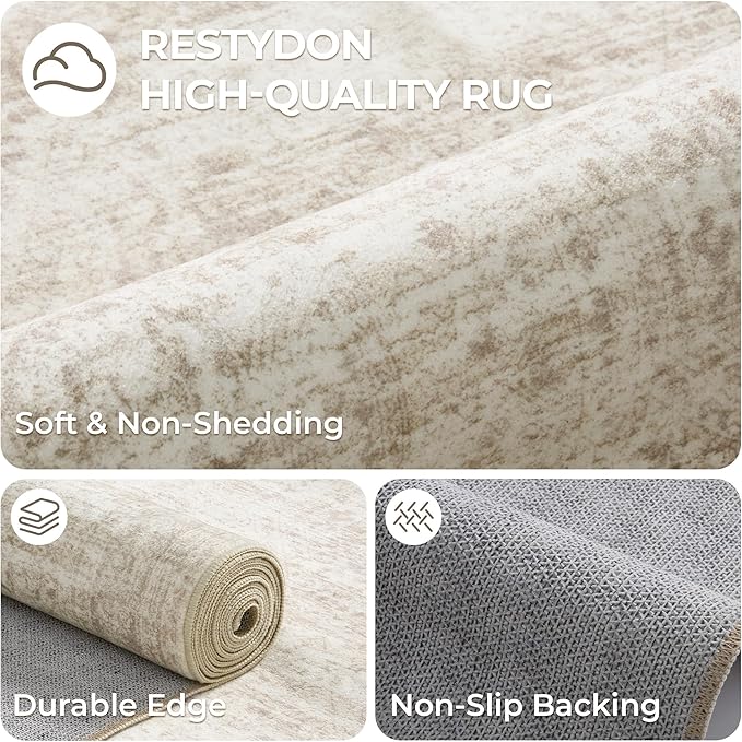 3x6 Runner Rug Non Slip, Thin Entryway Washable Rug for Entryway, Runners for Hallways, Low Pile Vintage Abstract Soft Rugs for Living Room, Kitchen, Bedroom(3'x6', Beige/Ivory)