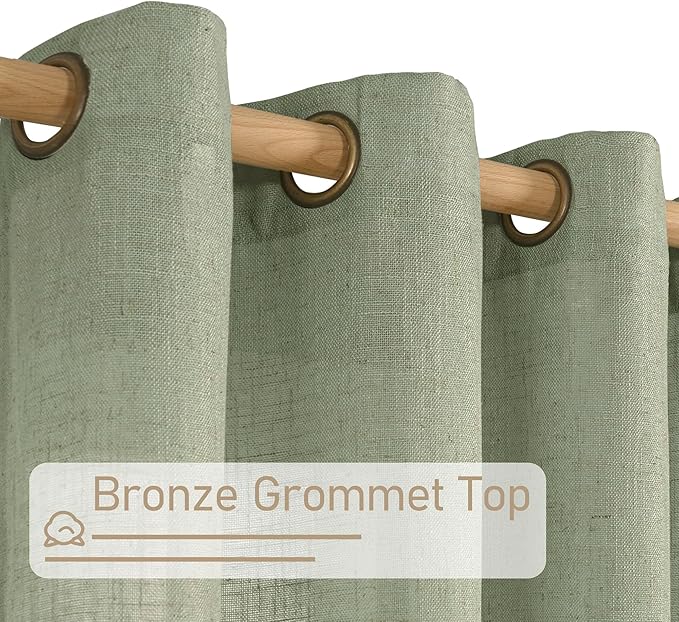 LAMIT Sheer Linen Curtains 84 Inches Long for Bedroom, Faux Linen Textured Light Filtering Drapes Bronze Grommet Window Treatments Semi Sheer Panels for Living Room, 2 Panels, 38 x 84 Inch, Sage Green