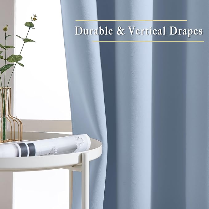 NICETOWN Blackout Curtains and Drapes for Kitchen - Thermal Insulated Solid Grommet Top Blackout Panels/Draperies for Kid's Room (Vintage Blue, 1 Pair, 46 x 54 Inch)