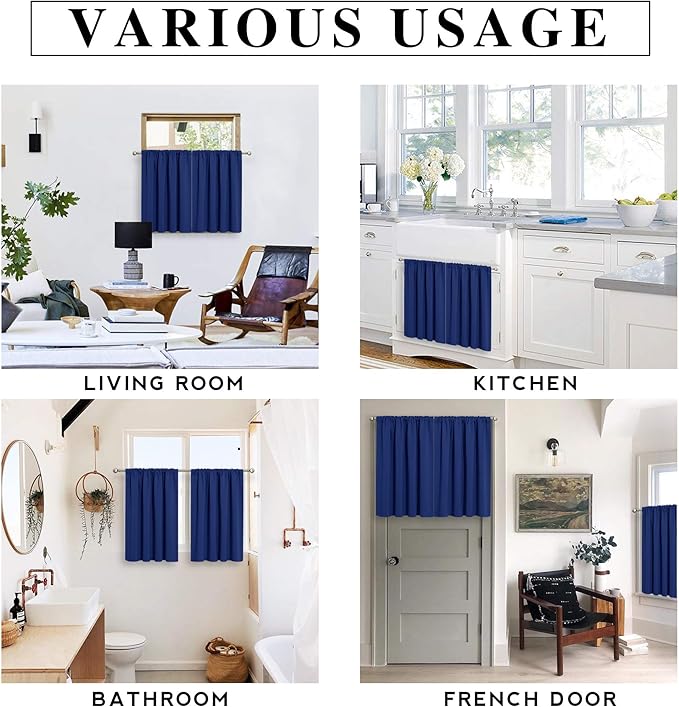 RYB HOME RV Curtains for Camper Windows, Mini Small Thermal Insulated Sunlight Heat Blocking Blackout Privacy Portable Curtains for Travel Trailer, Width 34 by Length 24, Marine Blue, 2 Panels