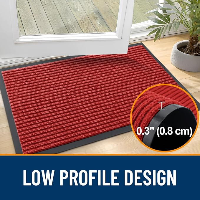 OLANLY Front Door Mat Indoor Outdoor Entrance, 2-Pack 59 x 23 Inch, Waterproof Heavy Duty Doormat, Fade Resistant, Low Profile, Easy Clean Patio Porch Welcome Floor Mats for Entry, Red