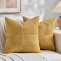 Fancy Homi 2 Packs Mustard Yellow Decorative Throw Pillow Covers 16x16 Inch for Living Room Couch Bed, Rustic Farmhouse Boho Home Decor, Soft Corss Patchwork Corduroy Textured Cushion Case 40x40 cm