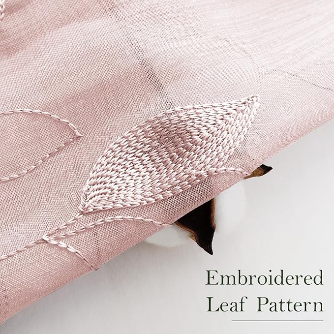 HOMEIDEAS Blush Pink Floral Sheer Curtains 63 Inches Long 2 Panels Embroidered Pattern Semi Sheer Window Curtains for Bedroom Living Room