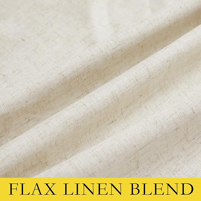 NICETOWN Farmhouse Style 100% Blackout Natural Linen Warm Curtains 90 inches Length for Winter, 2 Panels, 52" W, Cold Reducing Window Draperies with Thermal Insulated Liners for Dining Room