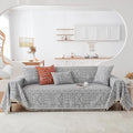 HANDONTIME Bohemian Grey and White Couch Cover for Dogs Aztec Tribal Sofa Covers 3 Cushion Aesthetic Tassel Slipcover Seat Universal Loverseat Futon Cover, 71/'' X118/'', Tassel 2:grey/White