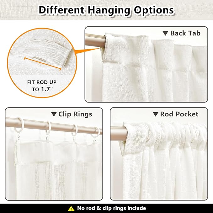 MYSKY HOME Short Curtains for Small Kitchen Windows 45 inches Length, Linen Look Curtain Drapes Cotton Polyester Blend, Soft Fabric Light Filtering Privacy Protect, Beige White, 50 x 45 inches, 2 PCs