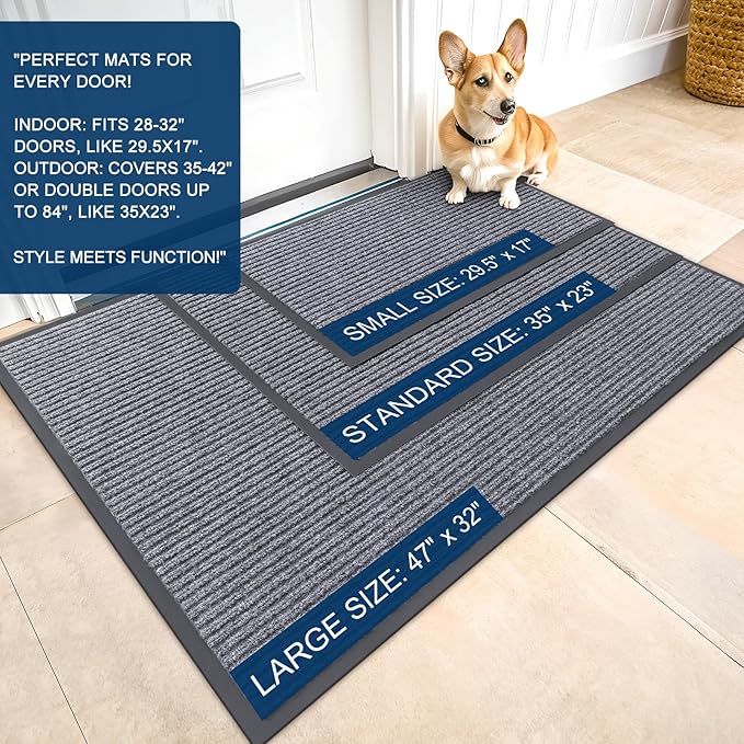 OLANLY Front Door Mat Indoor Outdoor Entrance, Waterproof Heavy Duty Doormat, Fade Resistant, Low Profile, Easy Clean Patio Porch Welcome Floor Mats for Entry, 71x47, Light Gray