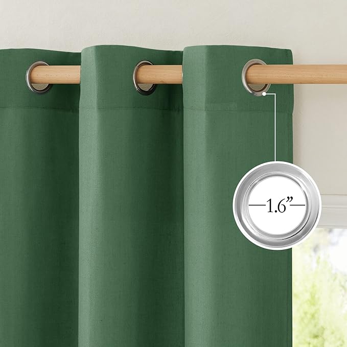 NICETOWN Olive Green Curtains 84 inch Length 2 Panels, Grommet Linen Blend Privacy Added Thick Flax Boho-Chic Light Filtering Semi Sheer Window Drapes for Home Office/Living Room, W55 x L84
