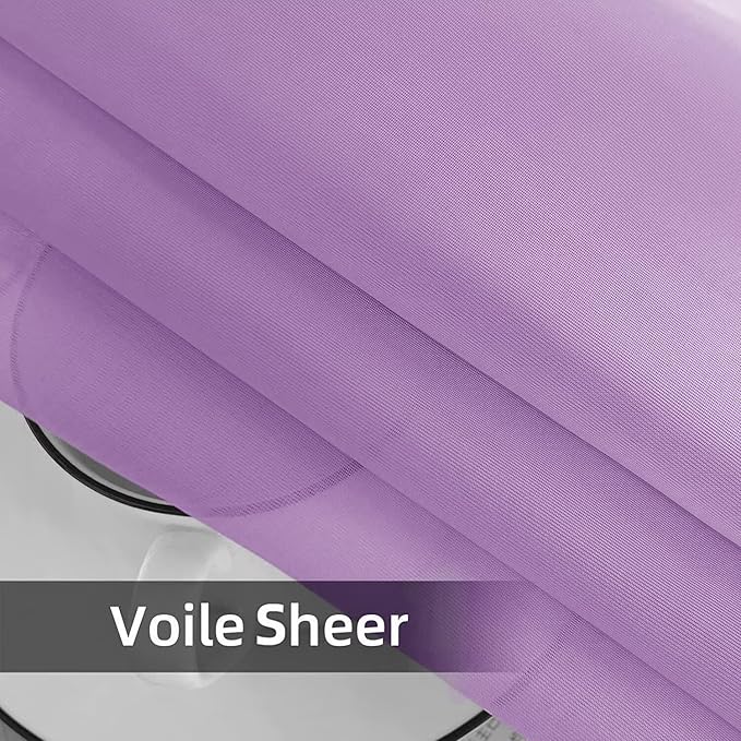 youleyar Solid Sheer Rod Pocket Curtain Voile Draperies 2 Panels White Beige Black Ivory Coffee 26 Inch Width 24 Inch Long 1 Pair for Kitchen Bedroom Children Living Room Yard(Lavender,26W x 24L)