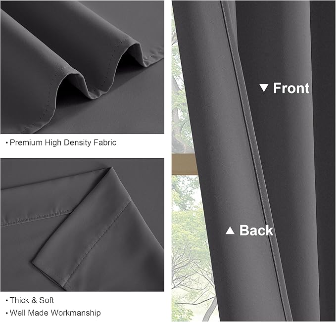 PONY DANCE Blackout Curtains 84 inches Long 2 Panels Set - Thermal Insulated Back Tab/Rod Pocket Drapes for Bedroom and Living Room, 52 Inches Wide, Gray