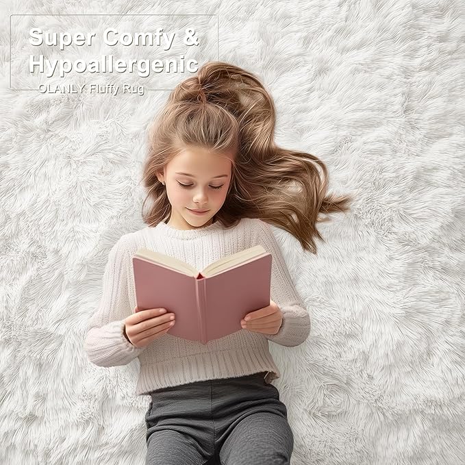 OLANLY 5x6 Area Rugs for Living Room Bedroom, Machine Washable Soft Fluffy Shaggy Bedside Rug, Indoor Floor Carpet for Kids Girls and Boys, Dorms, Nursery Rooms, Home Decor Aesthetic, Ivory