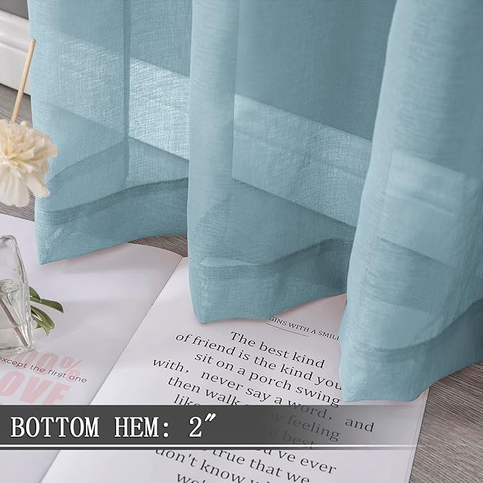 Tollpiz Short Sheer Curtain Linen Textured Living Room Curtains Sheer Light Filtering Rod Pocket Voile Curtain for Bedroom, 42 x 54 inches Long, Dusty Blue, Set of 2 Panels