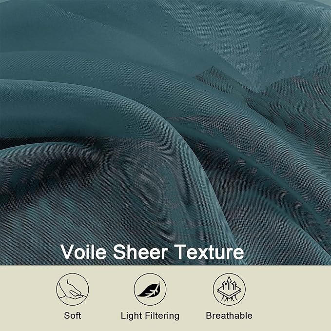 Sheer Dusty Blue Curtains for Bedroom Living Room 63 Inch Length 2 Panels, Airy Soft Light Filtering Sheer Dining Room Curtains, Modern Rod Pocket Drapes, Dusty Blue, Each 42" Wx63 L Inches